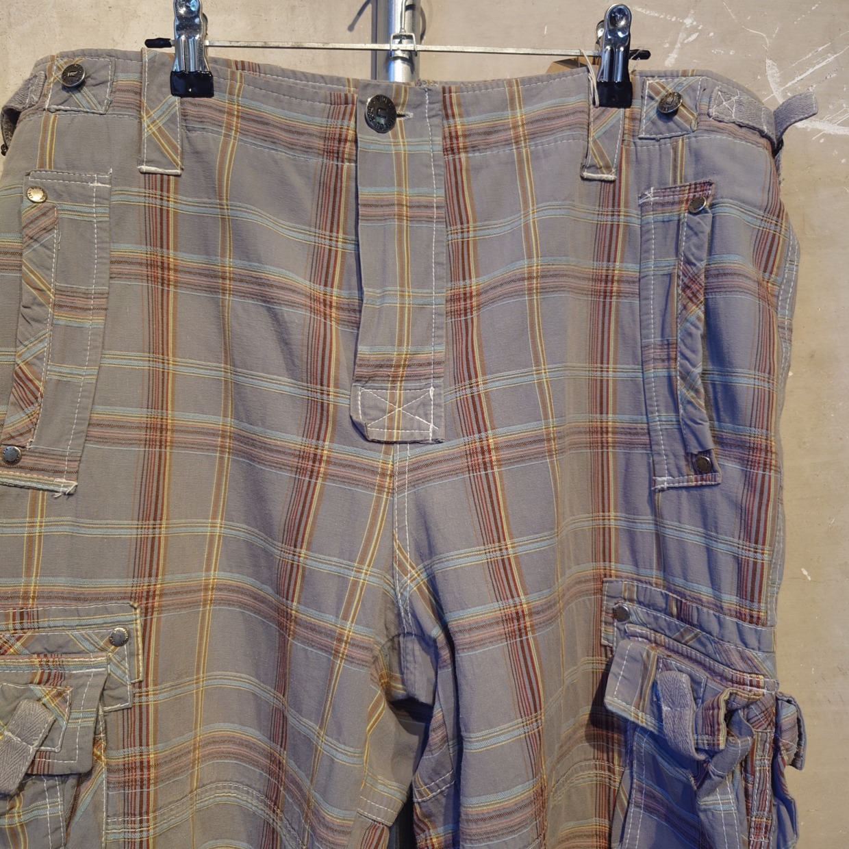 Vintage Cargo shorts　チェック　グレー系　フリーサイズ　1871