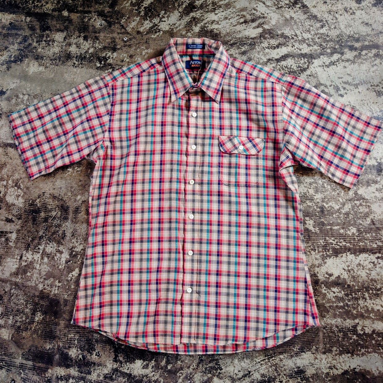 ARROW　半袖チェックシャツ　L　　＃和歌山古着屋