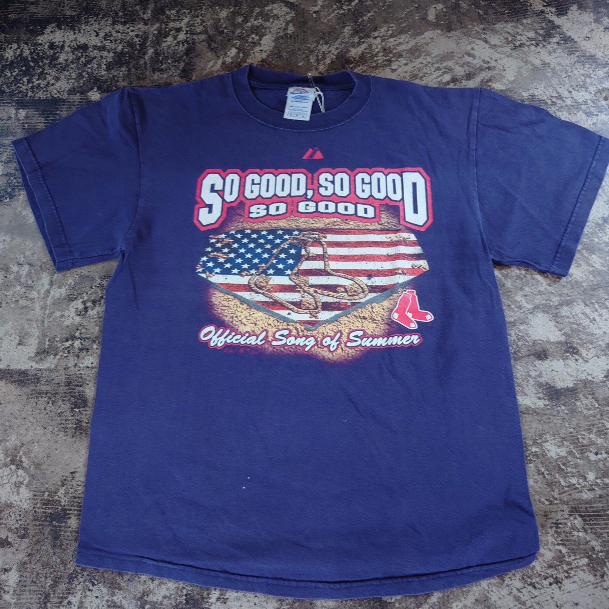 Red Sox “SO GOOD” USAプリントTシャツ Mサイズ ネイビー DELTAボディ　 #和歌山古着
