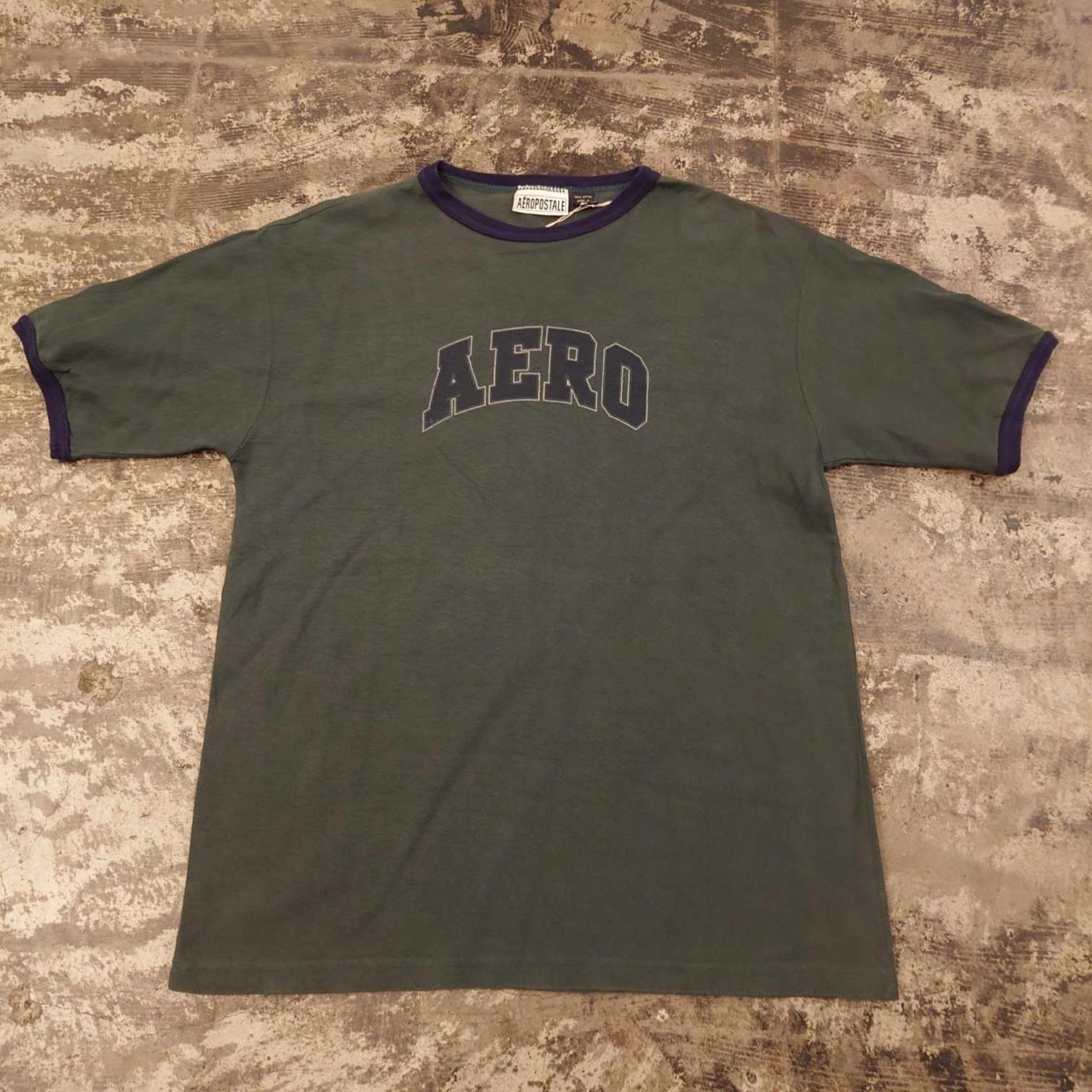 AEROPOSTALE リンガーTシャツ USA製 Lサイズ グリーン×ネイビ　 #和歌山古着