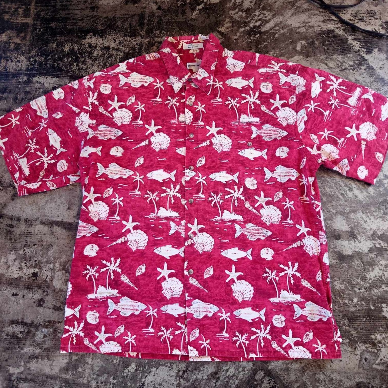 pierre cardin 半袖アロハシャツ 総柄 コットン 90s　　＃和歌山古着屋