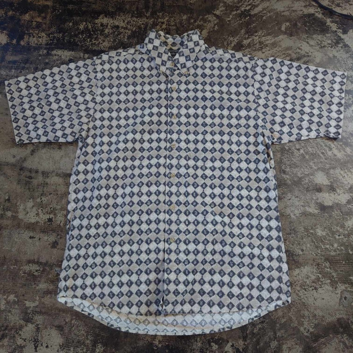 DAVID TAYLOR 半袖コットンシャツ 総柄 グアテマラ製 M　＃和歌山古着屋