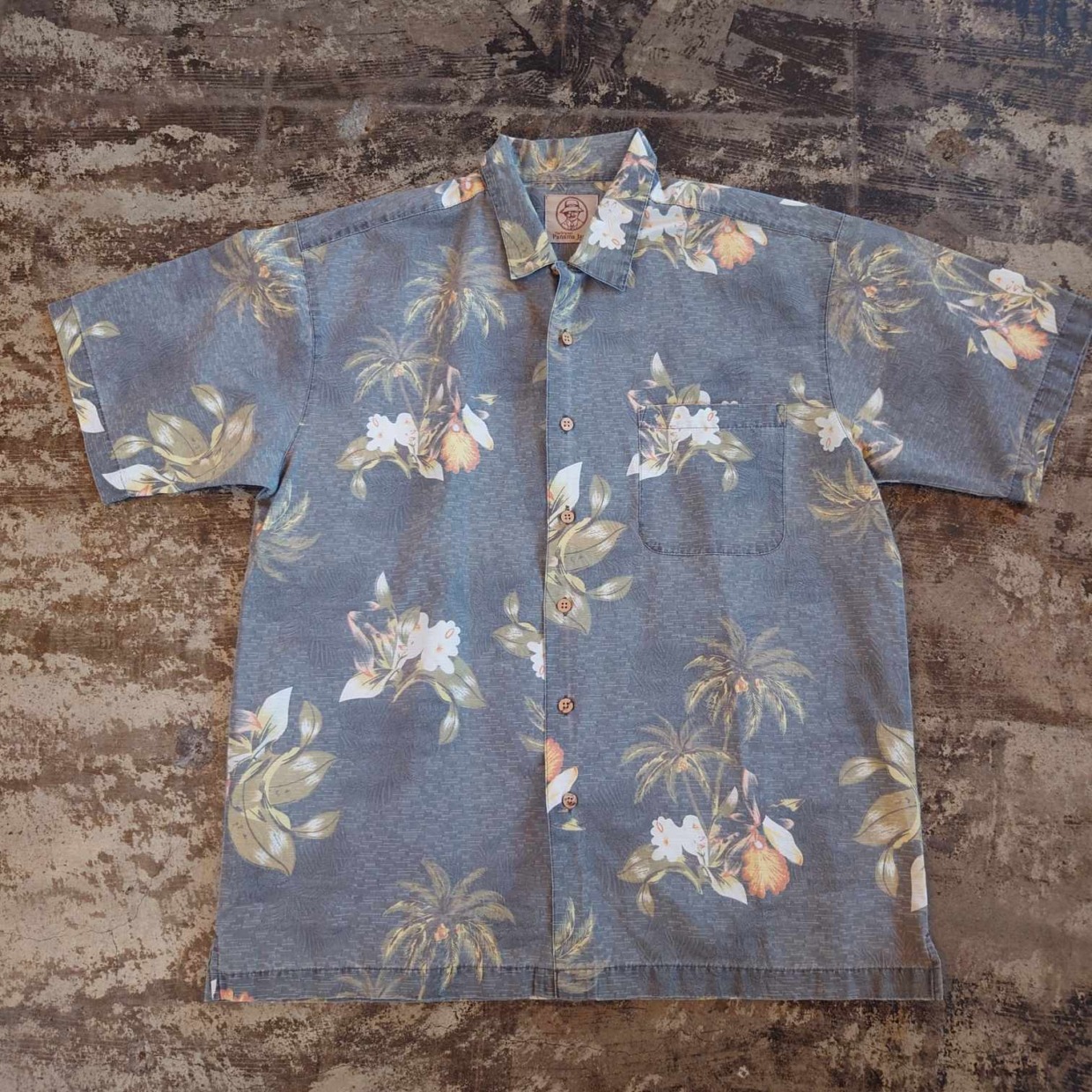 Panama Jack 半袖アロハシャツ グレー系 ボタニカル柄 L　　＃和歌山古着屋