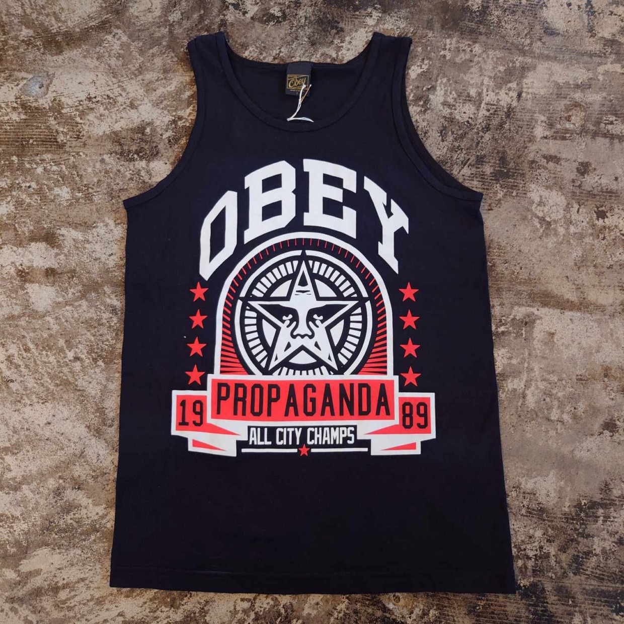 OBEY プリント タンクトップ ネイビー Sサイズ　 #和歌山古着