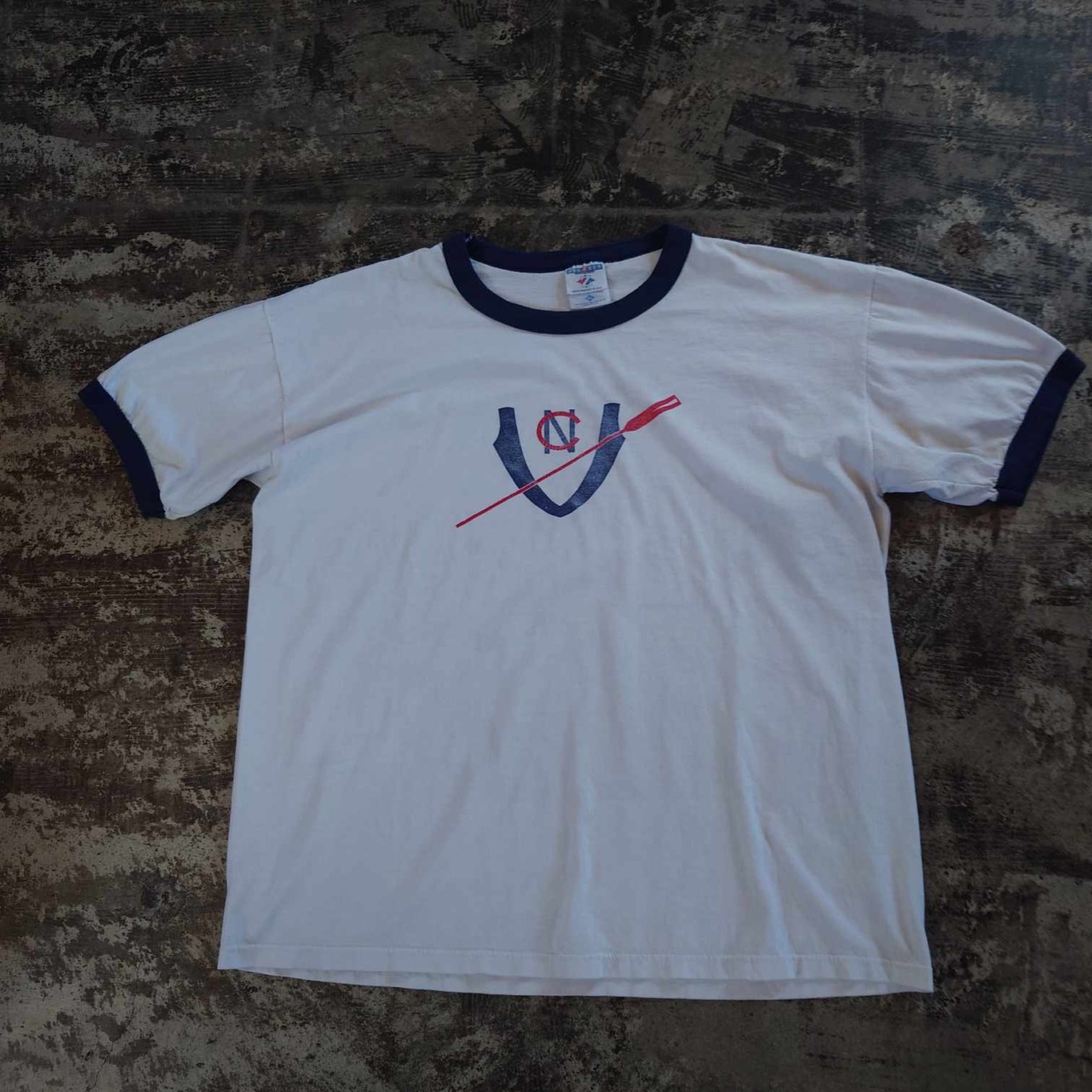 JERZEES リンガーTシャツ オフホワイト×ネイビー XLサイズ USA製　 #和歌山古着