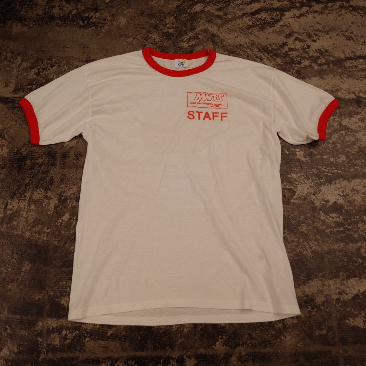Cal Cru 80s USA製 STAFFプリント リンガーT　 #和歌山古着