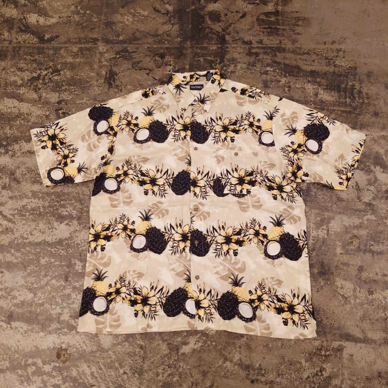 puritan パイナップル×ココナッツ柄 アロハシャツ 半袖 レーヨン L　＃和歌山古着屋
