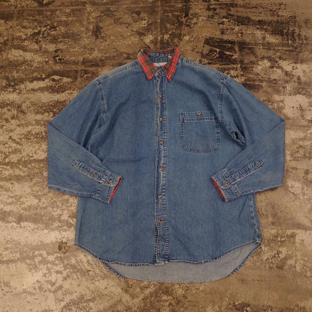 Bugle Boy Company 襟チェック切替 デニムシャツ　 #和歌山古着