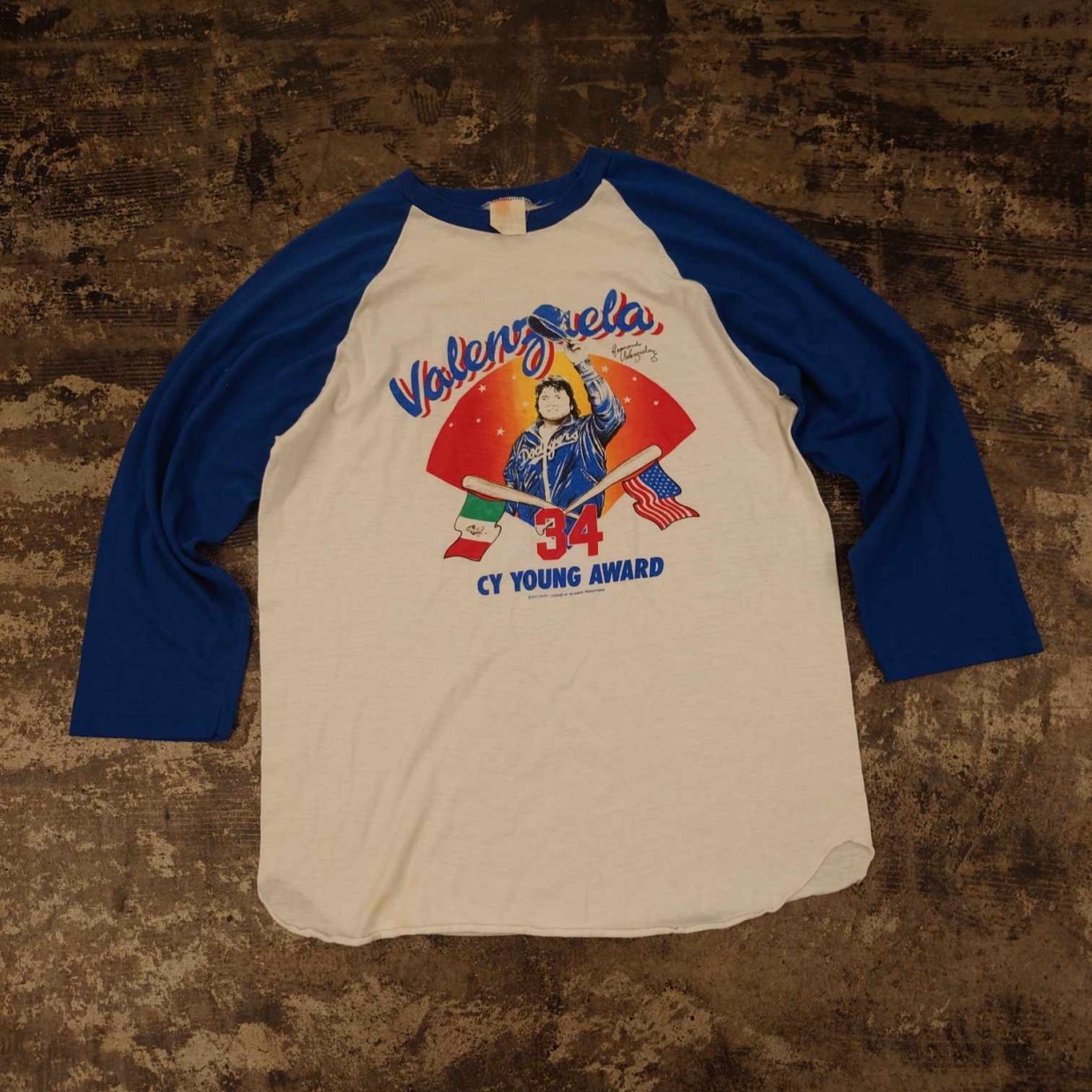 80年代頃 USA製 フェルナンド・バレンズエラ プリント ラグランTシャツ　 #和歌山古着