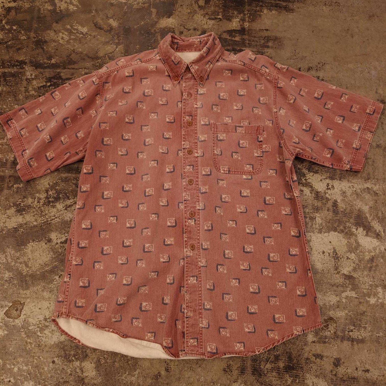 Woolrich 総柄 半袖シャツ ボタンダウン　＃和歌山古着屋