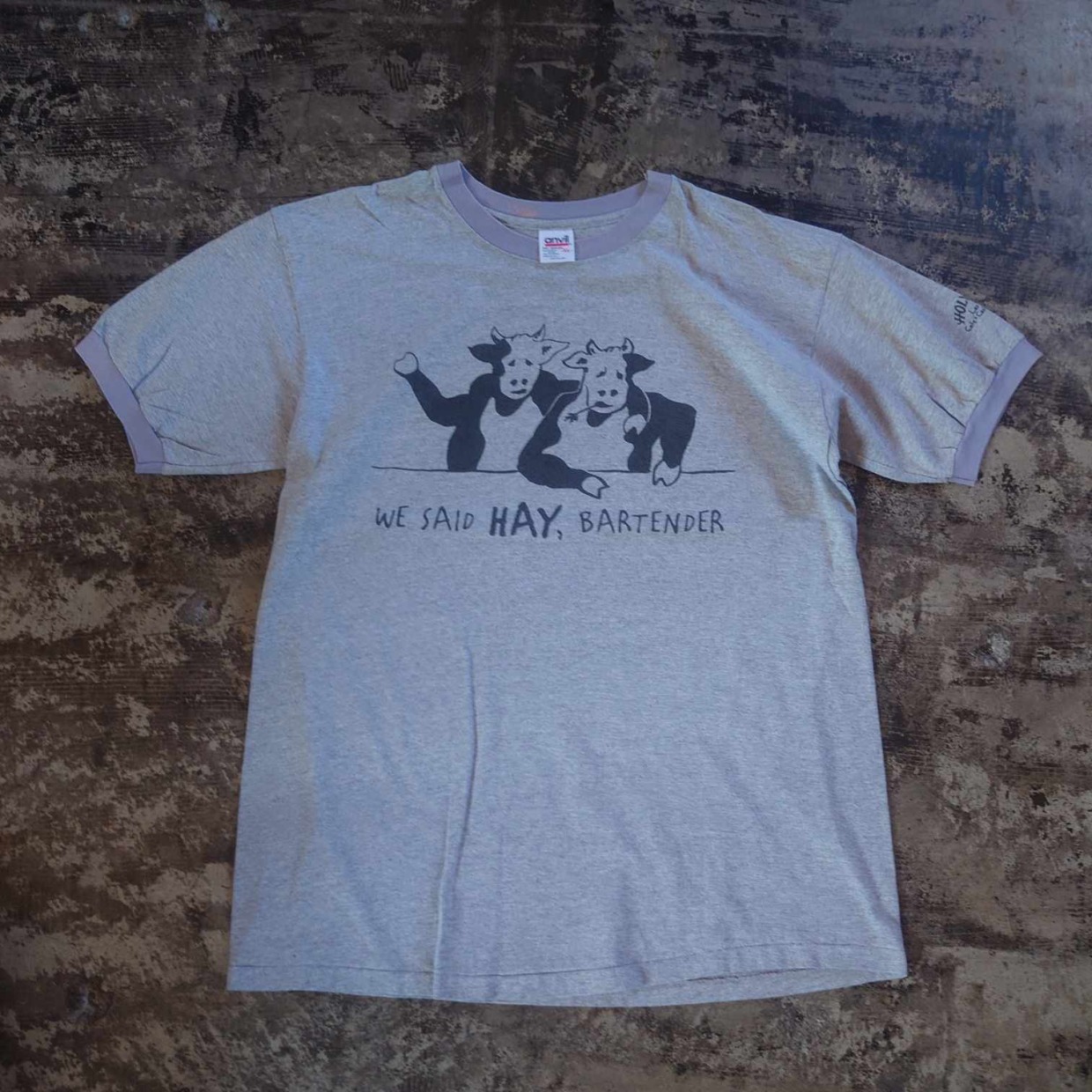 90s anvil USA製 “WE SAID HAY, BARTENDER” カウプリントTシャツ　 #和歌山古着