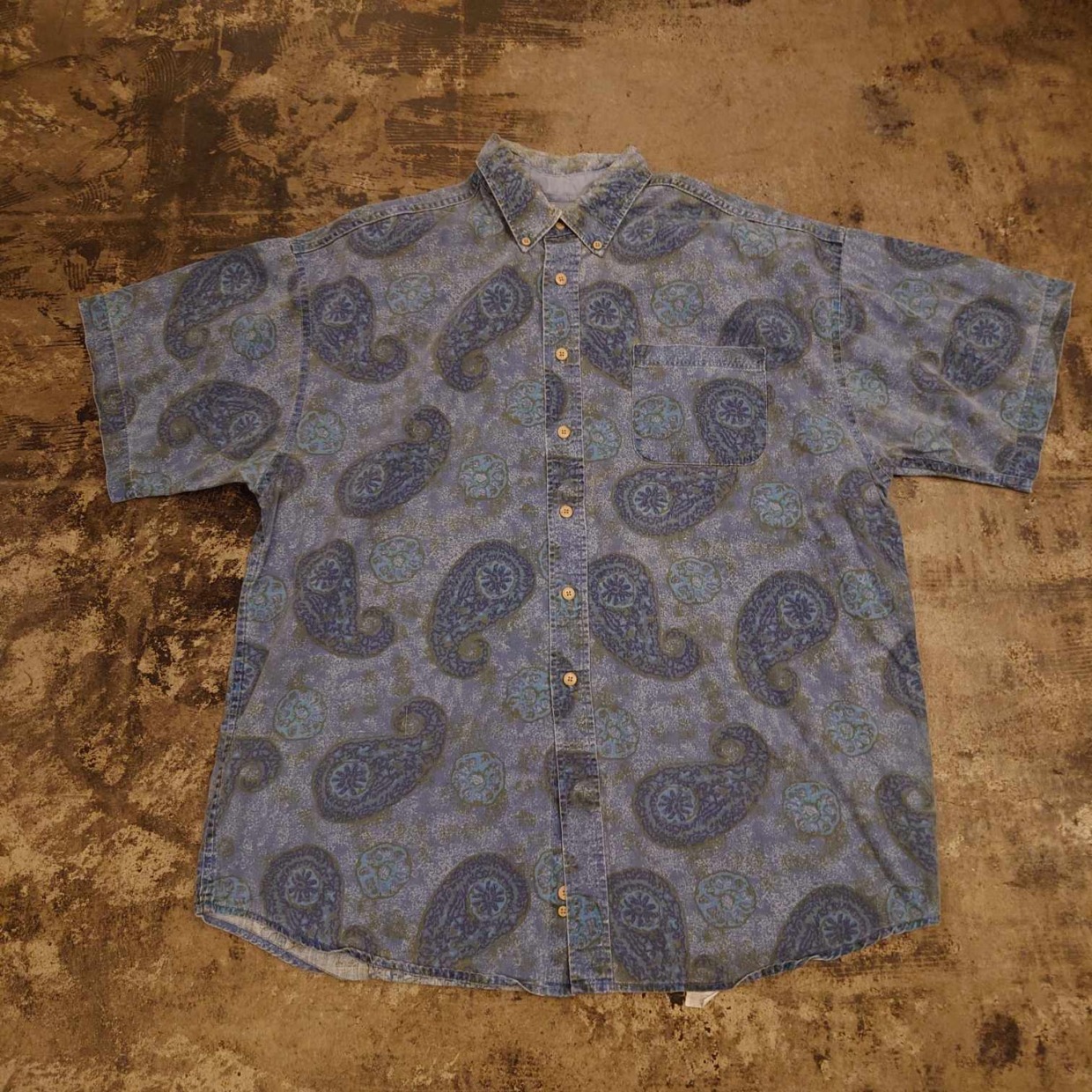 HAGGAR CASUALS USA製 ペイズリー総柄 半袖ボタンダウンシャツ　＃和歌山古着屋