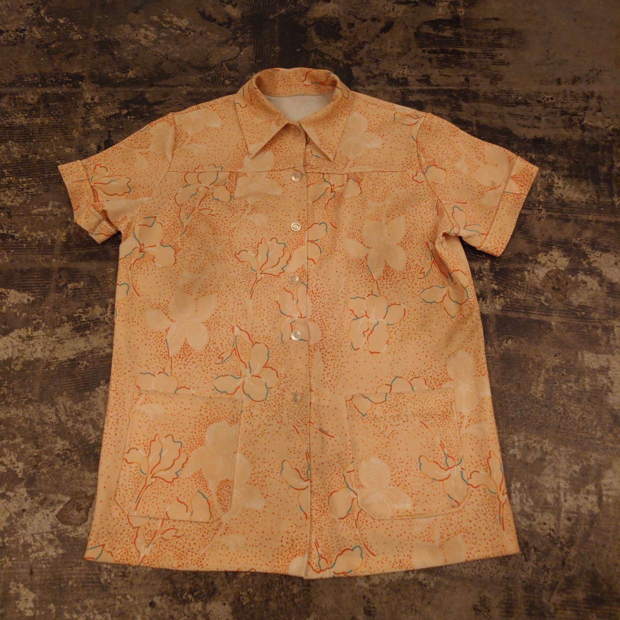 レトロ フラワー総柄 半袖シャツ　＃和歌山古着屋